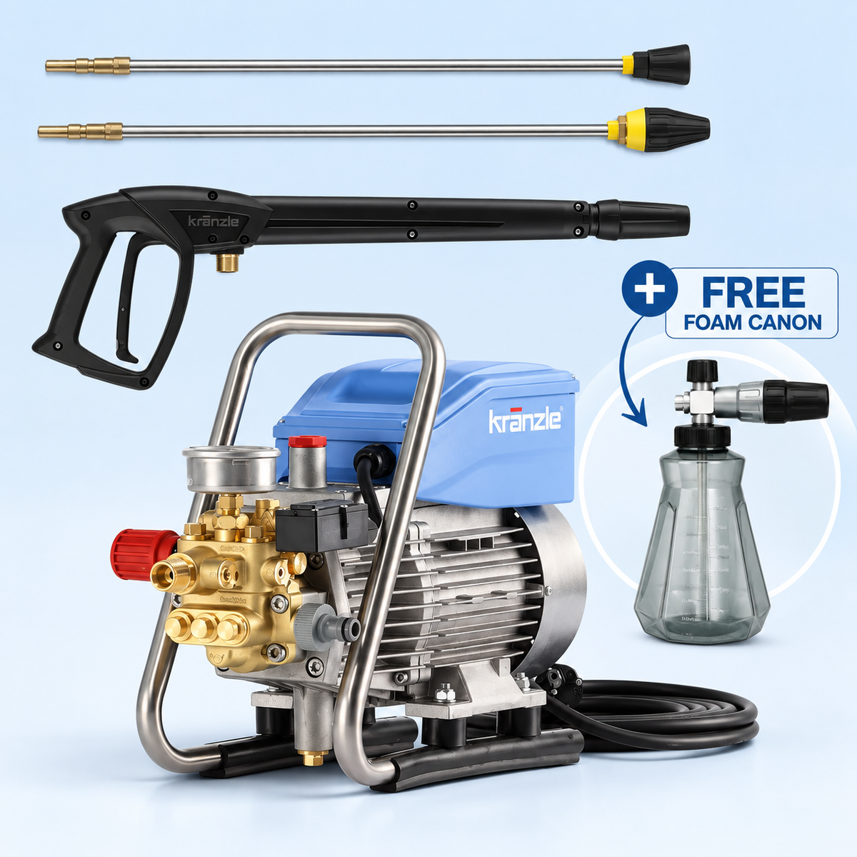 Kränzle HD 10/122 TS Hochdruckreiniger Set – 10 L/min, 120 bar, Dreckfräser – inkl. gratis FoamBlast Foam Cannon mit D12 Kupplung